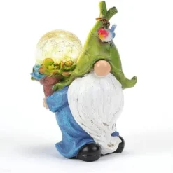 Trädgårdstomtar Utomhusdekor med Solar Lights Led, Resin Trädgårdsstatyer och figurer utomhus Höst Vinter