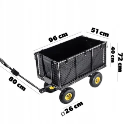 Trädgårdsvagn, Pulverlackerat metallmaterial, 450 kg kapacitet, Mått 96x51x72 cm, Mönstrade hjul för stabilitet, Nätväggar med PVC-presenning