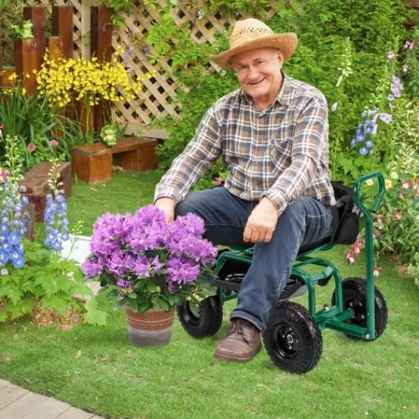 Sale Trädgårdsvagn Scooter, 35,5x24x23,5-27cm, Röd, Svart Stöd Med Hjul, Säten & Knäskydd För Trädgårdsskötsel