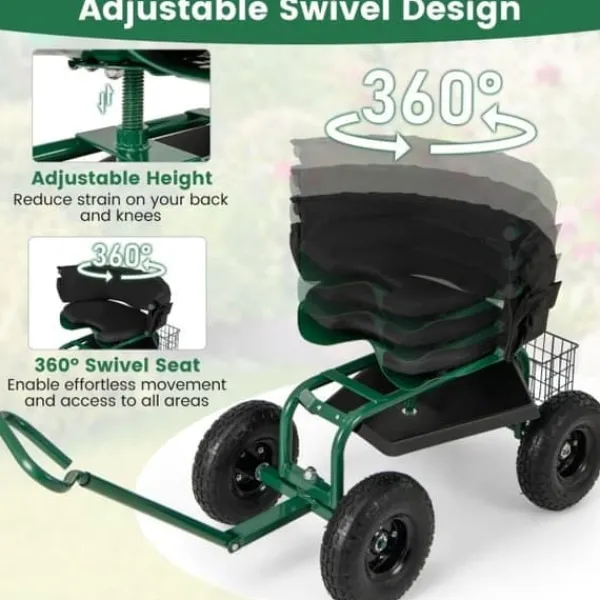 Sale Trädgårdsvagn Scooter, 35,5x24x23,5-27cm, Röd, Svart Stöd Med Hjul, Säten & Knäskydd För Trädgårdsskötsel