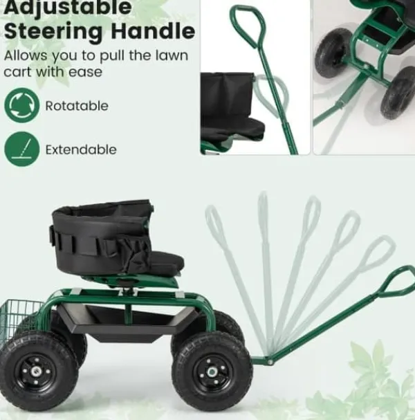 Sale Trädgårdsvagn Scooter, 35,5x24x23,5-27cm, Röd, Svart Stöd Med Hjul, Säten & Knäskydd För Trädgårdsskötsel