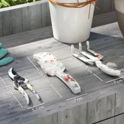 Trädgårdsverktyg set 3 delar: planteringsspade, handkratta, sekatör, metall flerfärgad