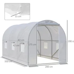 Trädgårdsväxthus - Utomhusmodell - 3,5 x 2 x 2 m - 6 nätfönster - Vit Växthus