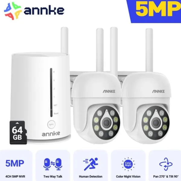 Outlet Trådlös säkerhetskamera, 5MP upplösning, nattseendefunktion,I51CP 2Pcs med 64G Säkerhetsmonitorer & Videokameror
