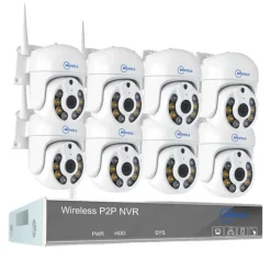 Trådlöst CCTV-system, AI-detektering, tvåvägsljud,10CH 3MP Med 8 PTZ, Ingen