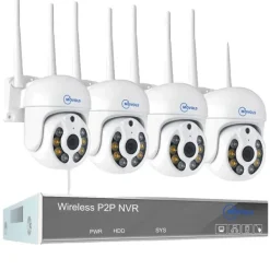 Trådlöst CCTV-system, AI-detektering, tvåvägsljud,10CH 3MP Med 4 PTZ, 1T