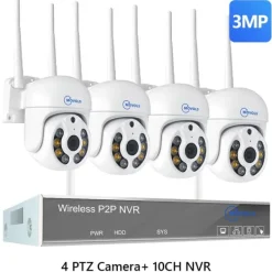 Trådlöst CCTV-system, AI-detektering, tvåvägsljud,10CH 3MP Med 4 PTZ, 1T