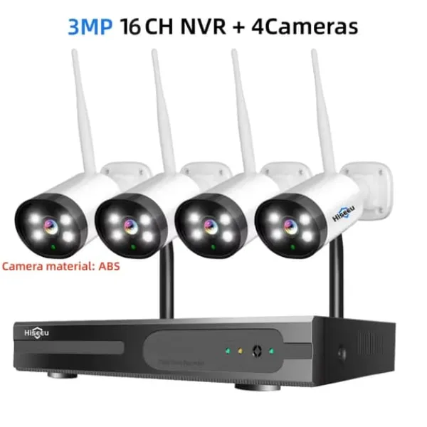 Trådlöst CCTV-system, människodetektering, nattseende,1T, 16CH NVR 4 Kameror