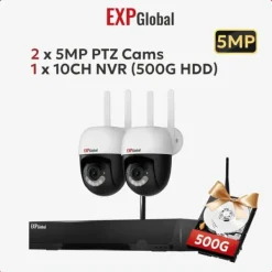 Trådlöst säkerhetskamerasystem, intelligent nattseende, tvåvägsljud,500g, 1xNVR 2x5MP PTZ Kamera, EU Kontakt