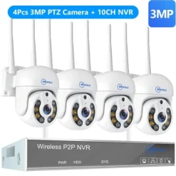 Trådlöst övervakningssystem, 4MP HD-upplösning, tvåvägsljud, 3T（outdoor sport）, 10CH 3MP 4 PTZ
