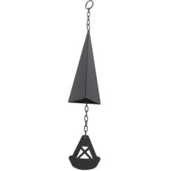 Triangulära Wind Chimes Courtyard Bell Pendel Heminredning Iron Black med hängande ring för trädgård Vinddekoration