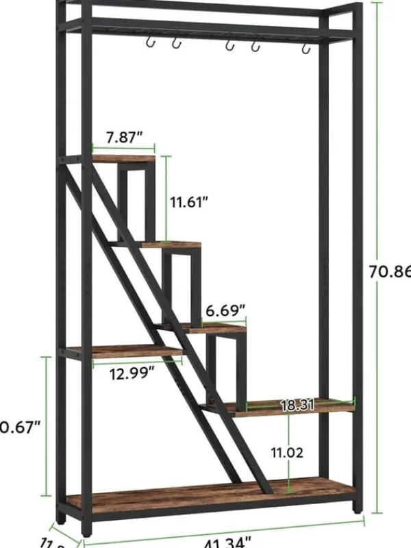Tribesigns 7-Vånings Växtställ, Blomsterställ för Inomhusbruk, Växthylla Gjord av Stål, Trä, Flervånings Blomsterhylla, 105 x 30 x 180 cm Hög Blomtrap | CDON