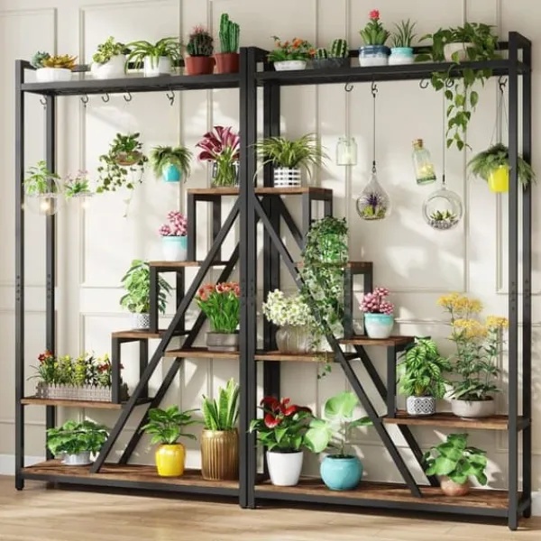 Tribesigns 7-Vånings Växtställ, Blomsterställ för Inomhusbruk, Växthylla Gjord av Stål, Trä, Flervånings Blomsterhylla, 105 x 30 x 180 cm Hög Blomtrap | CDON