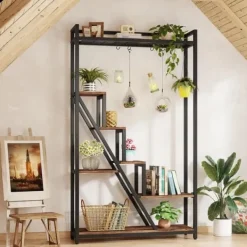 Tribesigns 7-Vånings Växtställ, Blomsterställ för Inomhusbruk, Växthylla Gjord av Stål, Trä, Flervånings Blomsterhylla, 105 x 30 x 180 cm Hög Blomtrap | CDON