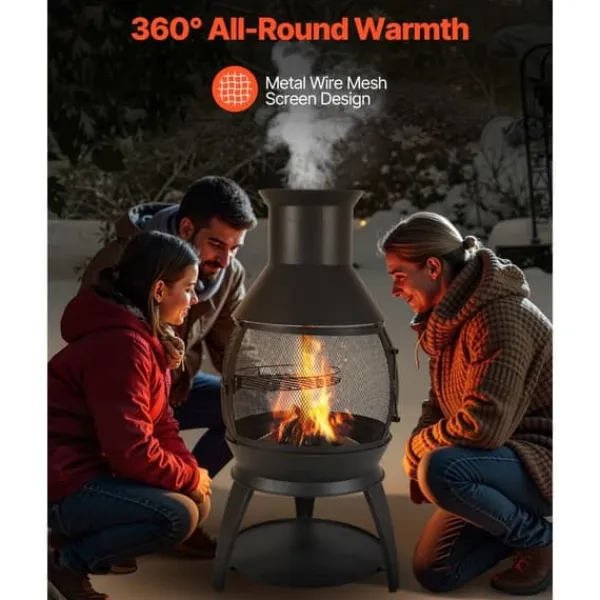 22-tums Chiminea Utomhusspis i Järn, med Grillnät och Skorstensbeläggning, Robust och Väderbeständig