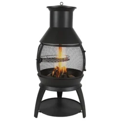 22-tums Chiminea Utomhusspis i Järn, med Grillnät och Skorstensbeläggning, Robust och Väderbeständig