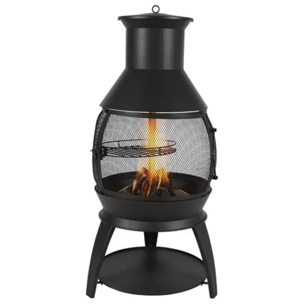 22-tums Chiminea Utomhusspis i Järn, med Grillnät och Skorstensbeläggning, Robust och Väderbeständig