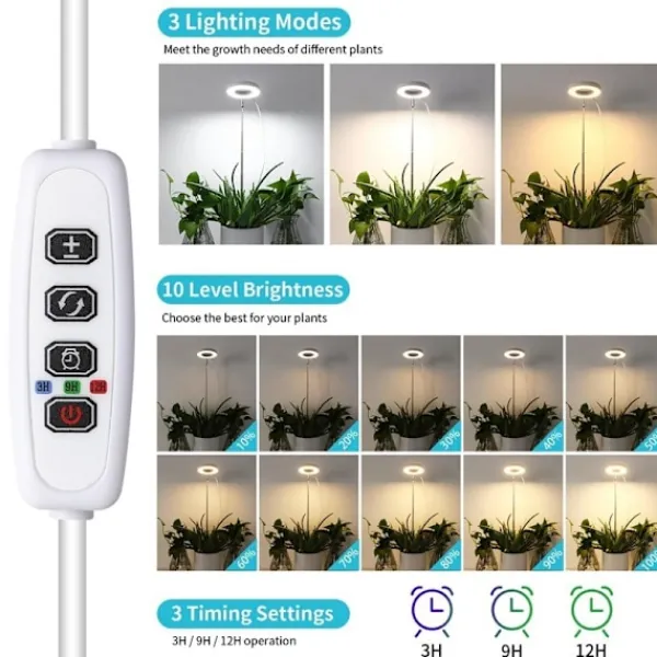 New 3.5-tums Vit Varm Ljus 5W Justerbar Växtlampa med USB & Timer Kit För Växt- & Örtplantering