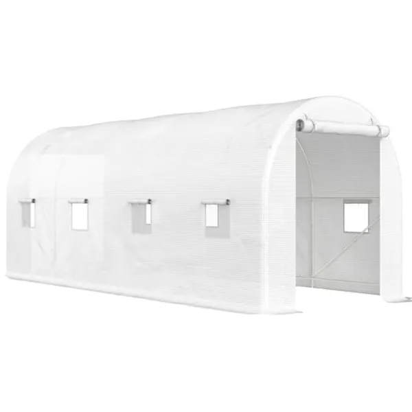 Tunnelväxthus, 500 x 200 x 205 cm, Rullport, 8 Fönster,VIT Växthus