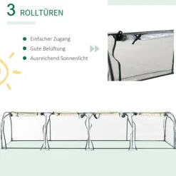 Hot Tunnelväxthus 395x100x80 cm, 4 zip-fönster, stålram, transparent duk Växthus