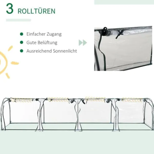 Hot Tunnelväxthus 395x100x80 cm, 4 zip-fönster, stålram, transparent duk Växthus