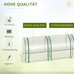 Hot Tunnelväxthus 395x100x80 cm, 4 zip-fönster, stålram, transparent duk Växthus