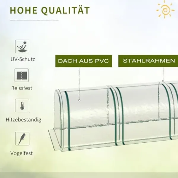 Hot Tunnelväxthus 395x100x80 cm, 4 zip-fönster, stålram, transparent duk Växthus