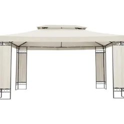 Best Uniprodo - Trädgårdspaviljong - 3 x 4 m - 160 g/m² - Gräddfärgad Tält & Lusthus