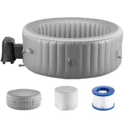 Hot Uppblåsbar Bubbelpool, Modell för 2-4 Personer, 1800x660mm Rund, Bärbar Utomhusspa, Snabb Uppvärmning Spa & Utomhusbad