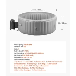 Hot Uppblåsbar Bubbelpool, Modell för 2-4 Personer, 1800x660mm Rund, Bärbar Utomhusspa, Snabb Uppvärmning Spa & Utomhusbad