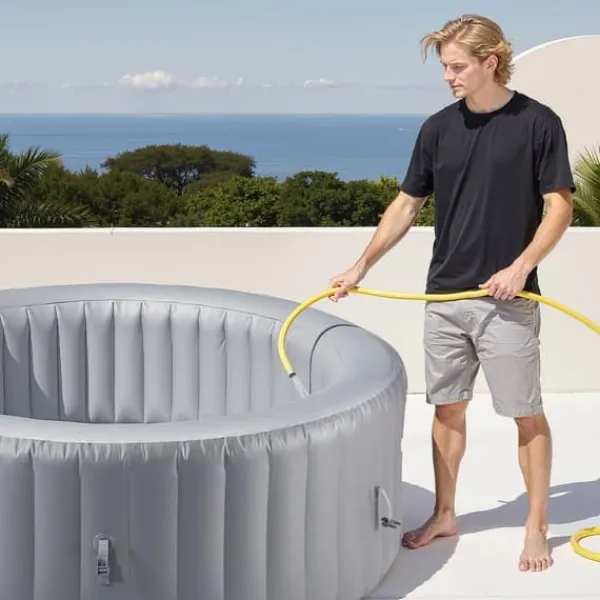 Hot Uppblåsbar Bubbelpool, Modell för 2-4 Personer, 1800x660mm Rund, Bärbar Utomhusspa, Snabb Uppvärmning Spa & Utomhusbad