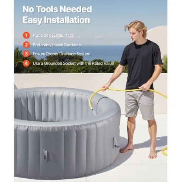 Best Uppblåsbar bubbelpool, 180x66 cm, Grå, PVC Spa & Utomhusbad