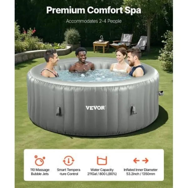 Best Uppblåsbar bubbelpool, 180x66 cm, Grå, PVC Spa & Utomhusbad
