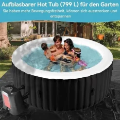Clearance Uppblåsbar fyrkantig bubbelpool för 4–6 personer – 180 x 180 x 66 cm – 140 luftstrålar – LED-belysning – Inklusive spa-överdrag, filterset och dynor – | CDON Spa & Utomhusbad