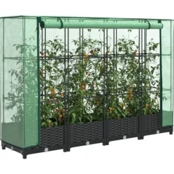 Discount Upphöjd odlingsbädd med växthusöverdrag rottinglook 160x40x123 cm Växthus