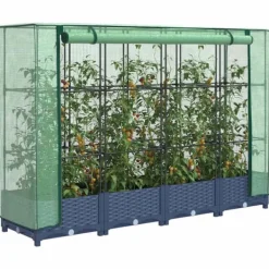 vidaXL Upphöjd odlingsbädd med växthusöverdrag rottinglook 160x40x123 cm