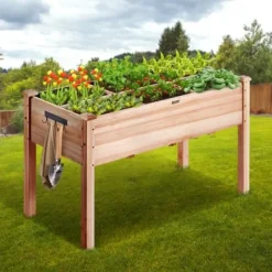 Hot Upphöjd odlingsbädd, 120x58x76 cm, ljus träfärg, trä Planteringsbänkar