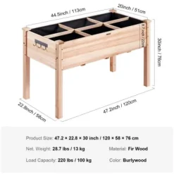 Hot Upphöjd odlingsbädd, 120x58x76 cm, ljus träfärg, trä Planteringsbänkar