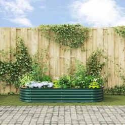 Upphöjd odlingslåda Grön 240 x 80 x 44 cm Stål Planteringsbänkar