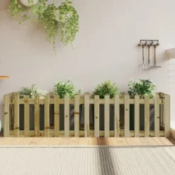 Clearance Upphöjd odlingslåda i impregnerad furu med staket-design | Storlek: 200x50x50 cm | Färg: Natur Planteringsbänkar
