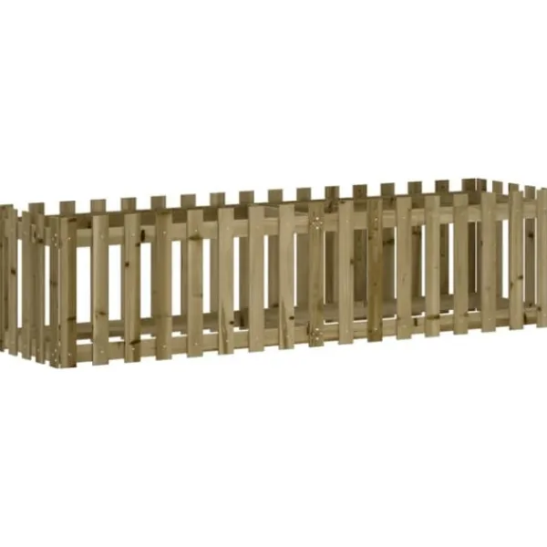 Clearance Upphöjd odlingslåda i impregnerad furu med staket-design | Storlek: 200x50x50 cm | Färg: Natur Planteringsbänkar