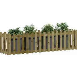 Clearance Upphöjd odlingslåda i impregnerad furu med staket-design | Storlek: 200x50x50 cm | Färg: Natur Planteringsbänkar