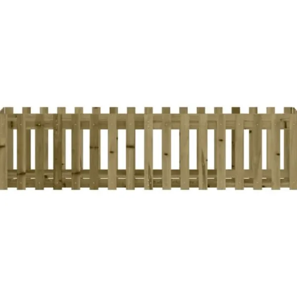 Clearance Upphöjd odlingslåda i impregnerad furu med staket-design | Storlek: 200x50x50 cm | Färg: Natur Planteringsbänkar