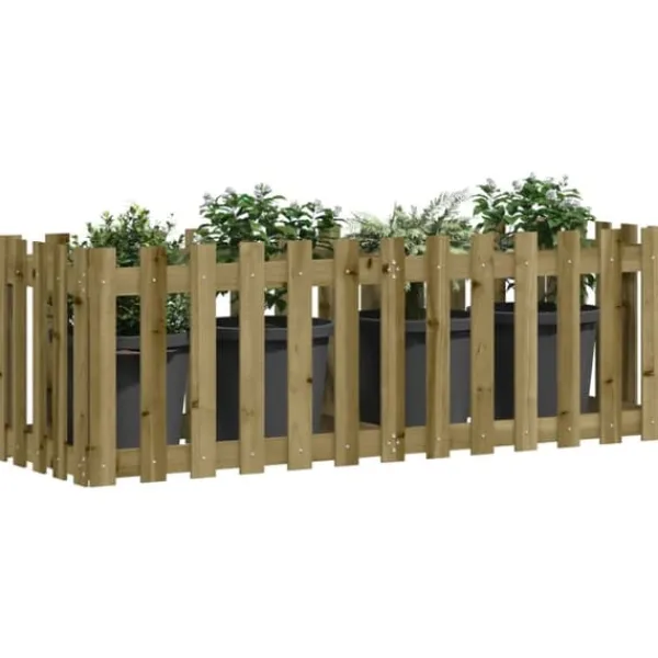 Upphöjd odlingslåda i impregnerad furu - Trädgårdslåda med staket-design | Storlek: 150x50x50 cm