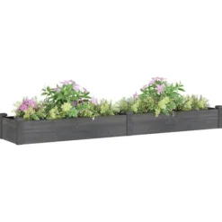Online Upphöjd odlingslåda i massivt granträ med foder | Storlek: 240x45x25 cm | Färg: Grå Planteringsbänkar