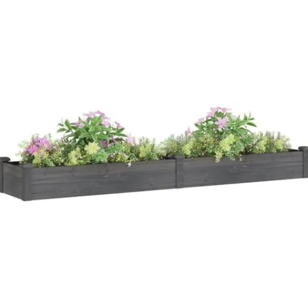 Online Upphöjd odlingslåda i massivt granträ med foder | Storlek: 240x45x25 cm | Färg: Grå Planteringsbänkar