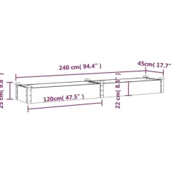 Online Upphöjd odlingslåda i massivt granträ med foder | Storlek: 240x45x25 cm | Färg: Grå Planteringsbänkar