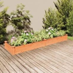 Best Upphöjd odlingslåda i massivt granträ med foder | Storlek: 240x60x25 cm | Färg: Brun Planteringsbänkar