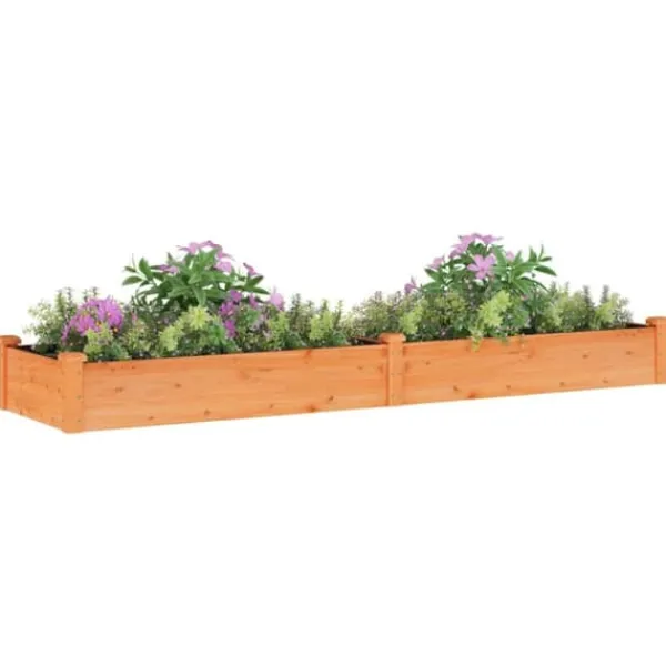 Best Upphöjd odlingslåda i massivt granträ med foder | Storlek: 240x60x25 cm | Färg: Brun Planteringsbänkar