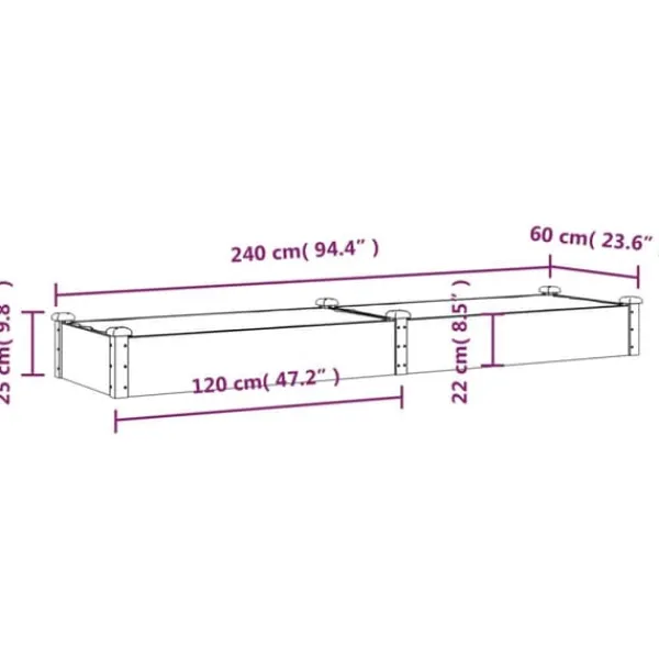 Best Upphöjd odlingslåda i massivt granträ med foder | Storlek: 240x60x25 cm | Färg: Brun Planteringsbänkar